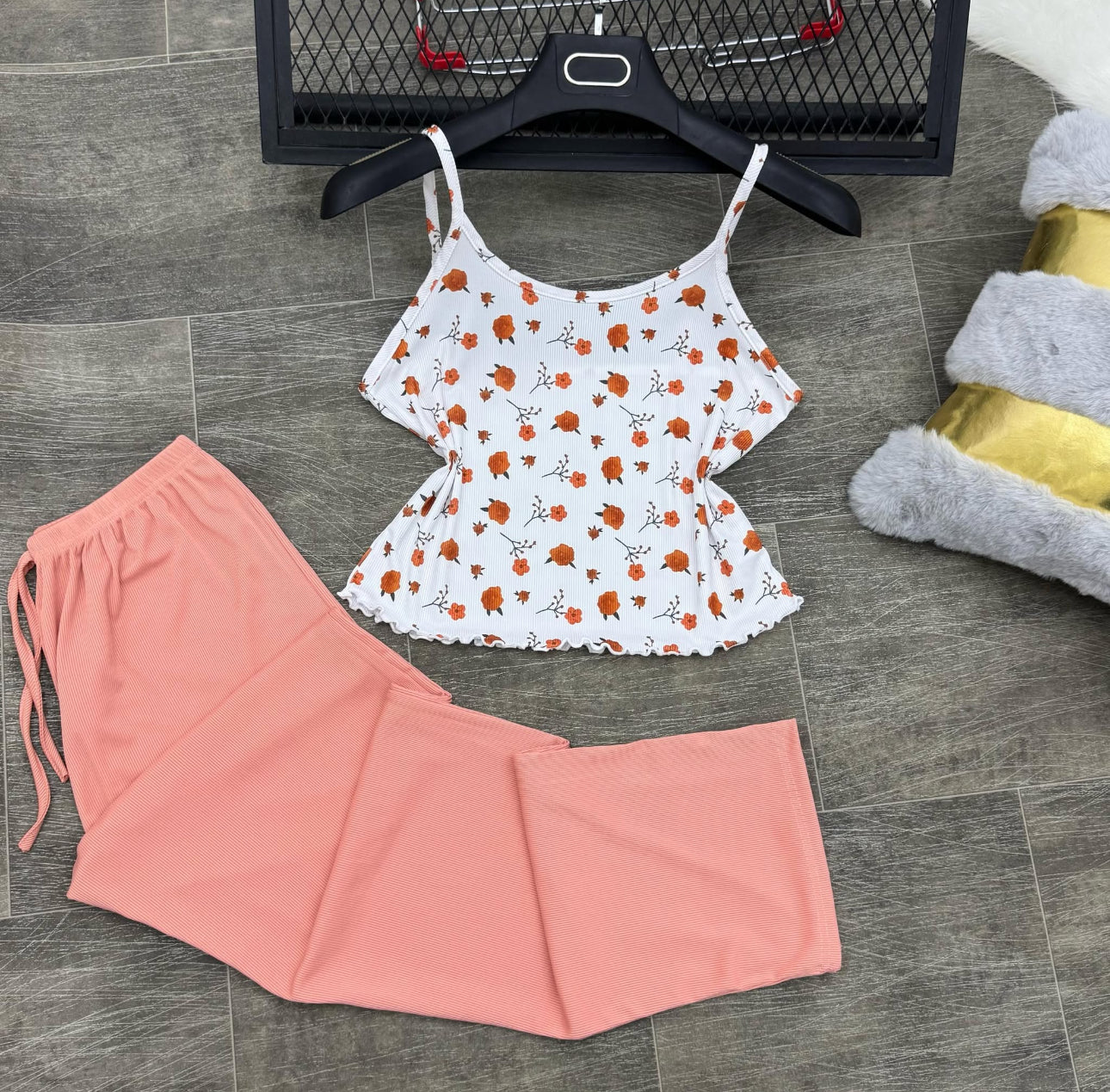 Pyjama coton bustier à fleur