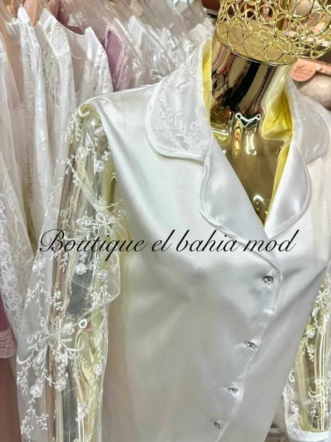 pyjama satin a manches dentelle Blanc