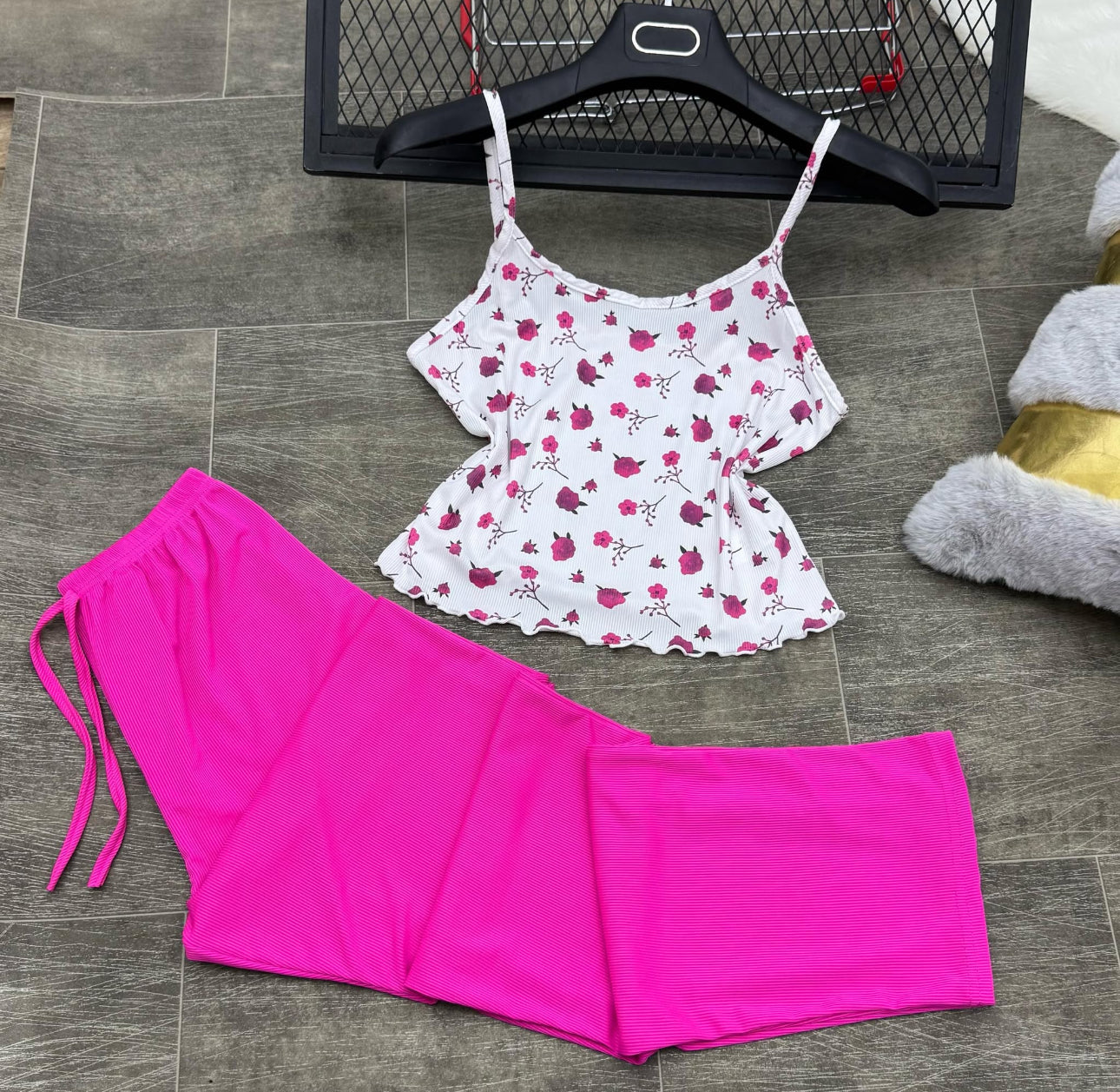 Pyjama coton bustier à fleur
