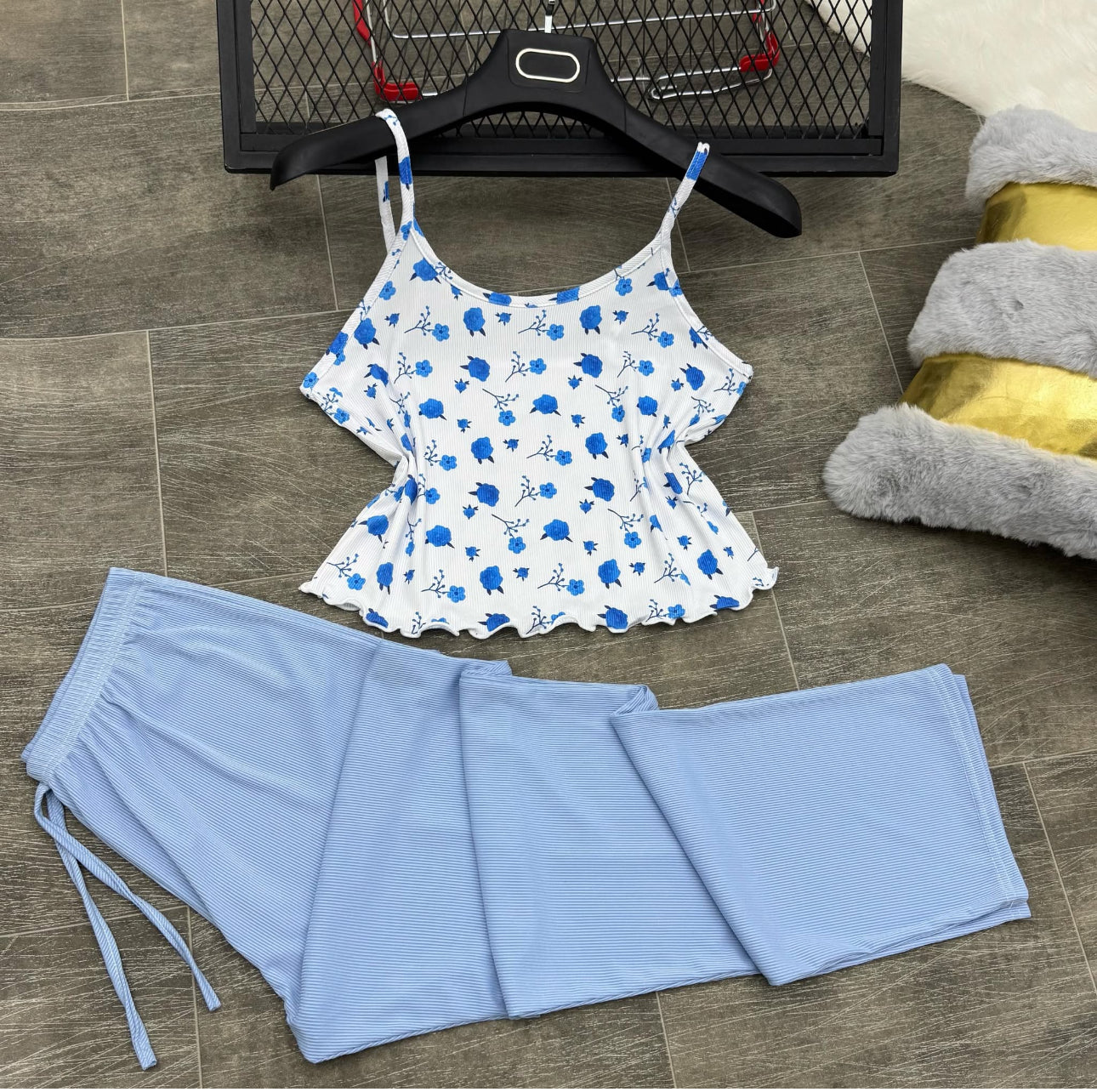 Pyjama coton bustier à fleur