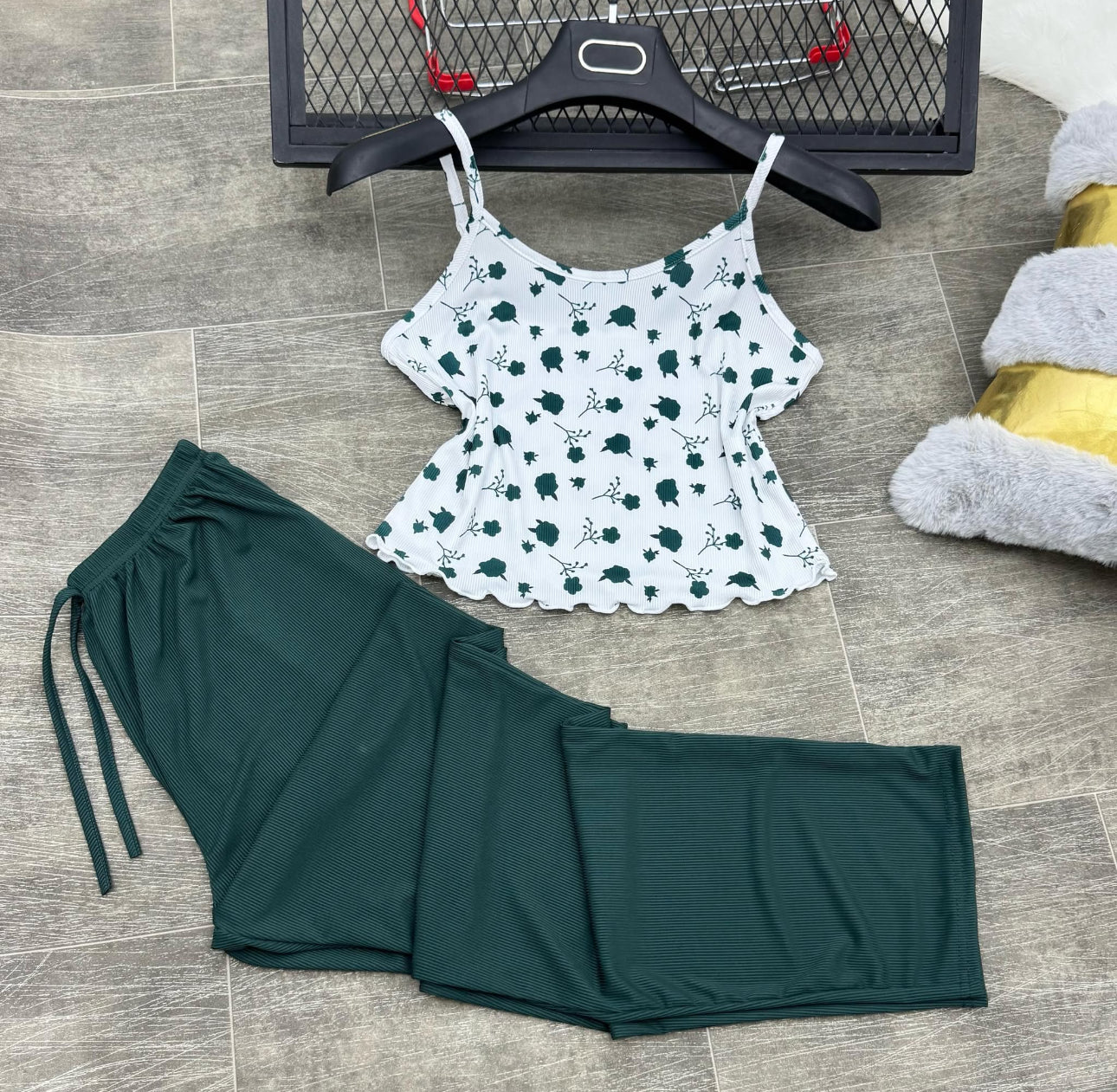 Pyjama coton bustier à fleur